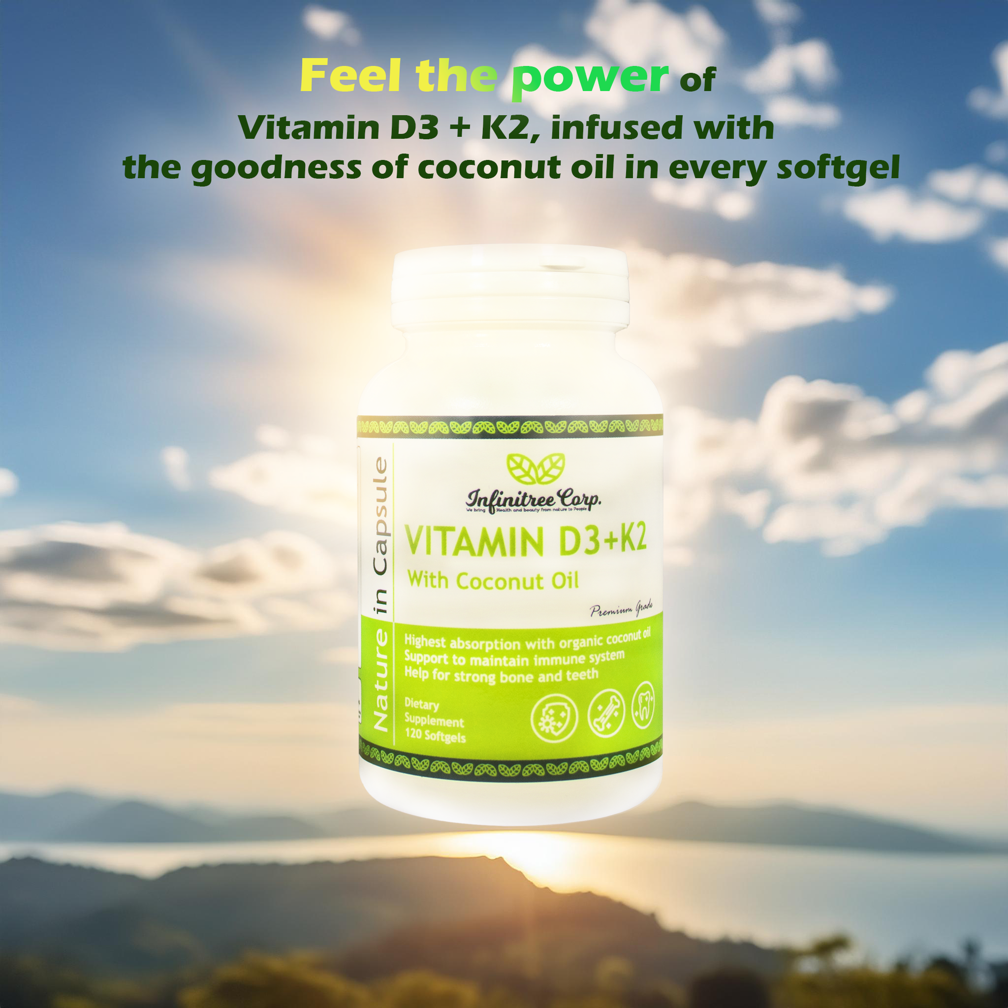 (Set of 6) Vitamin D3+K2 with Coconut Oil 120 Softgels