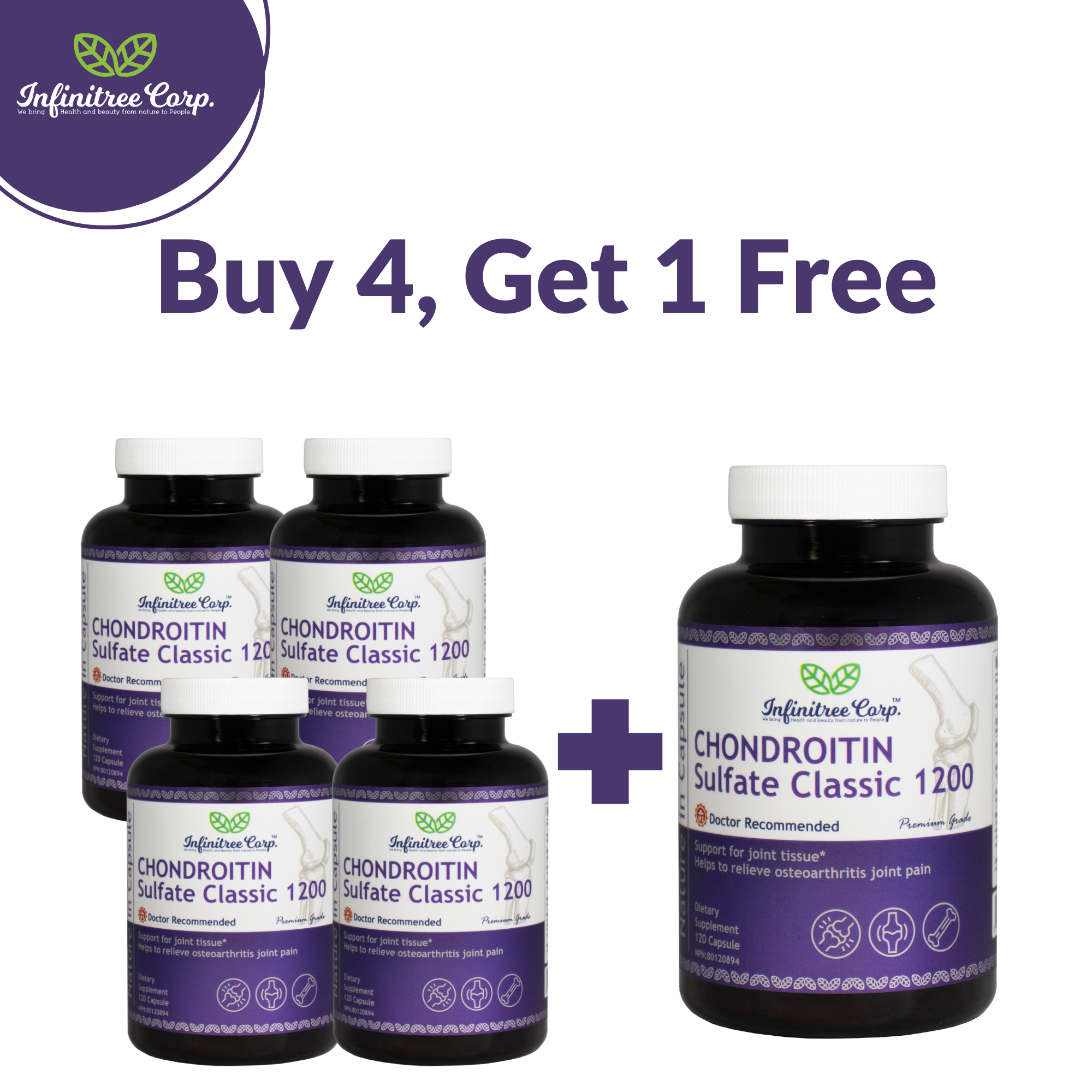 (🎉 Buy 4, Get 1 Free) Chondroitin Sulfate Classic 1200 120 Capsules, Set of 5 Bottles