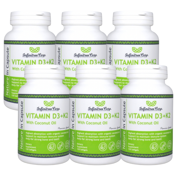 (Set of 6) Vitamin D3+K2 with Coconut Oil 120 Softgels